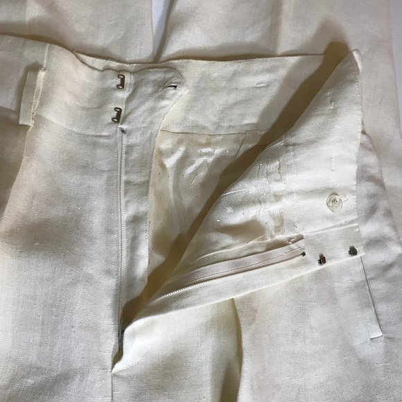 Vintage 100% Linen Pleated Cuffed Trousers 4 Pockets Belt Loops Lined Size 14 - Picture 5 of 16